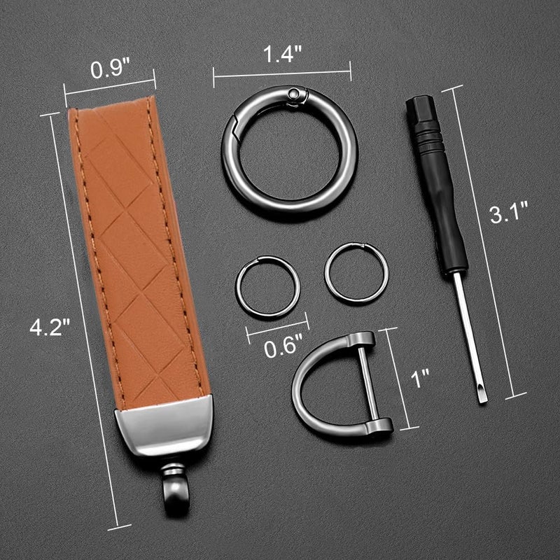 STACCTE Store Car Keys Keychain, Leather Key Chain, Universal Decorative Car Key Holder, Anti-lost D-ring, 360 Degree Rotatable Key Fob Keychain, Keychain for Women and Men(Brown) - Image 3